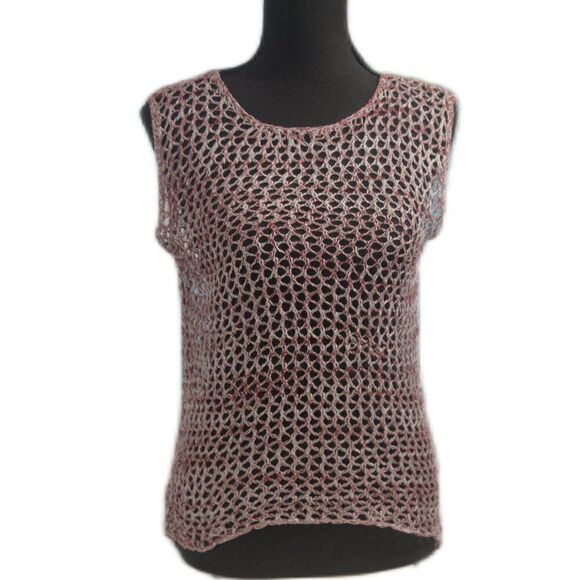 POL Open Weave Crochet Sleeveless Pullover Red White Pattern Size Small - Picture 1 of 6